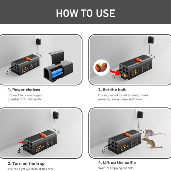 Electric Rat Trap, Powerful Indoor Rodent Zapper with 3900V High-Voltage Shock - Picture 3 of 5